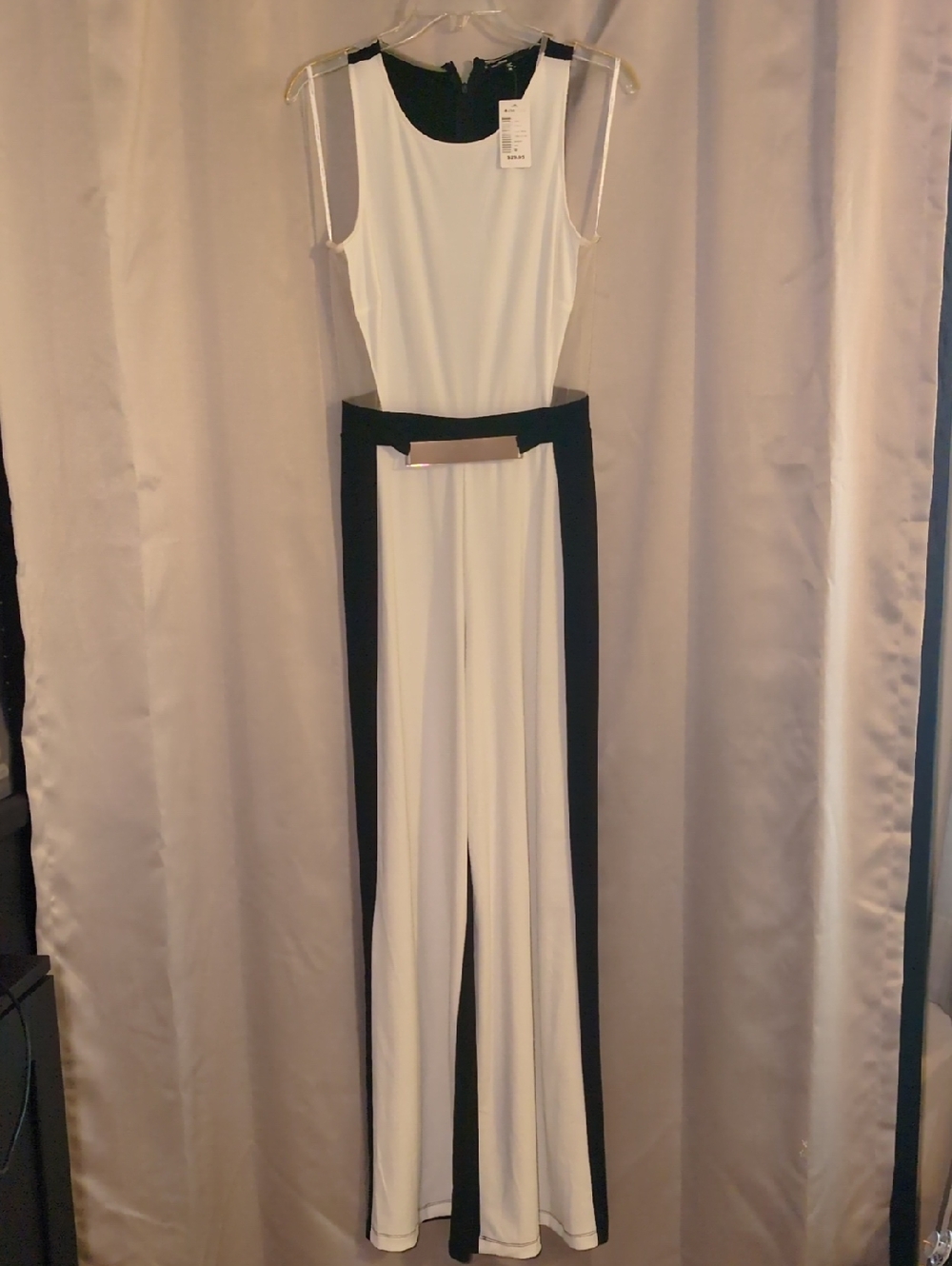 Love Culture Black & White Sleeveless Colorblock Jumpsuit with Metallic Belt